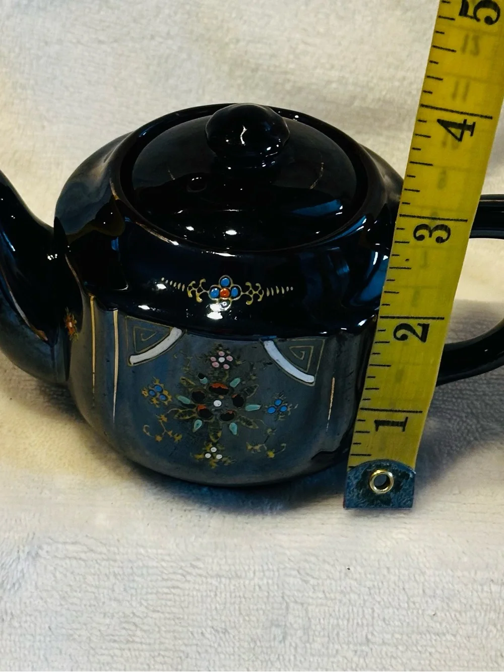 Vtg 1950's Redware Brown Betty Hand Painted Tea Pot 3.5